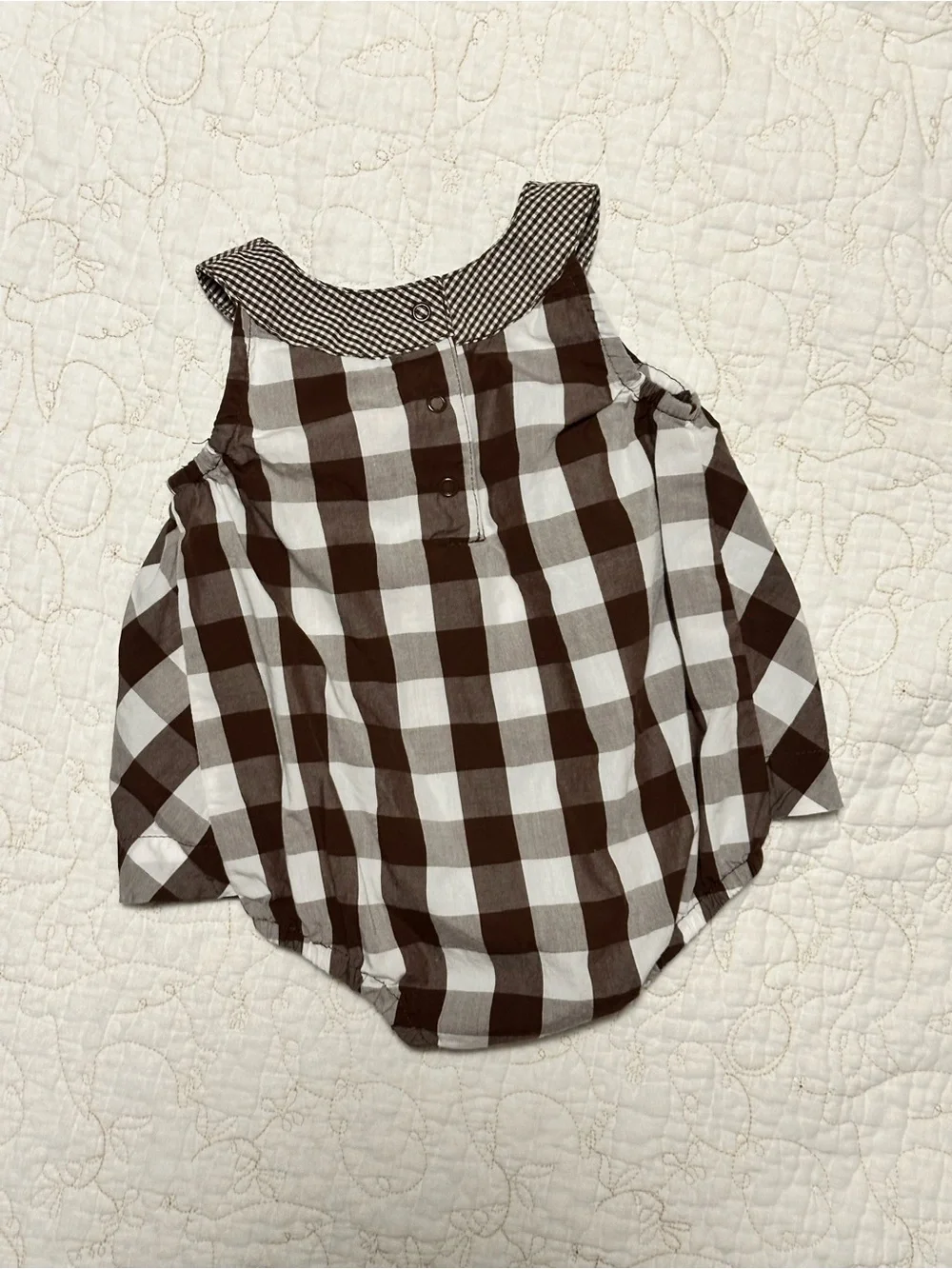 Carter's Brown and White Gingham Bubble Romper with Bow Collar